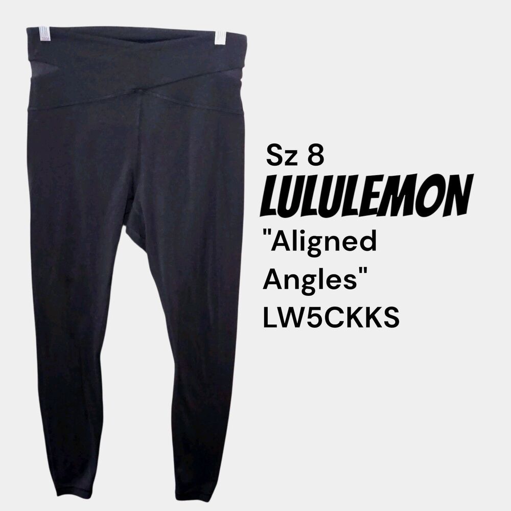 Lululemon Sz8 Aligned Angles Black Yoga Pilates Travel Run Logo Leggings LW5CKKS
